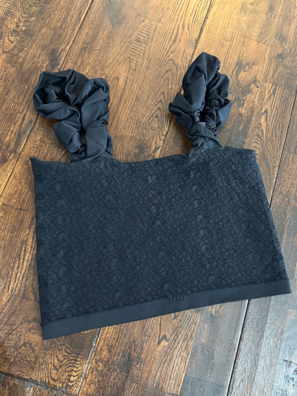 Anthropologie Black Lace Crop Tank Top with Twisted Puff Straps Size L/XL